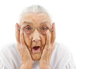 grandma with open mouth - obrazy, fototapety, plakaty