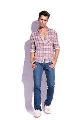 sexy man poses on white