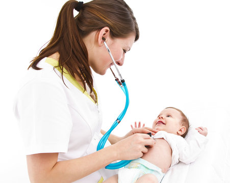 baby examination with stethoscope