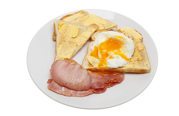 Poached egg toast and bacon