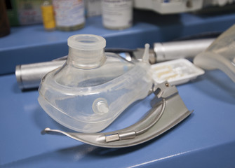 Closeup of oxygen mask on table