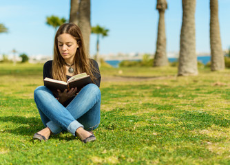 Woman Reading Book In Park