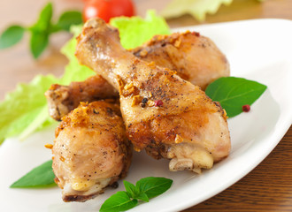 Grilled chicken legs and vegetables
