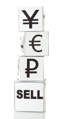 forex. currency in the white dices on white background