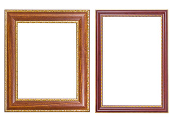 Picture frame wood and gold style on isolated