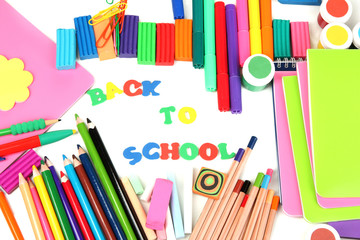 The words 'Back to School' composed of letters with various