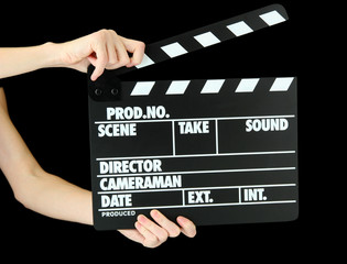 Fototapeta premium Movie production clapper board isolated on black