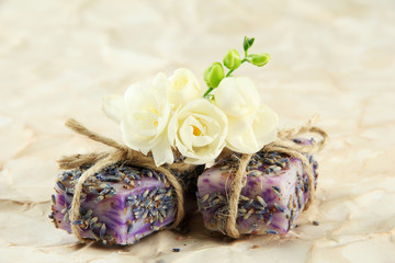 Natural handmade soap, on beige background