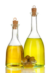 Original glass bottles with salad dressing isolated on white