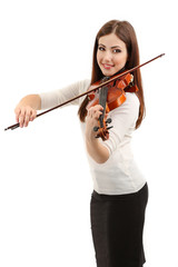 Beautiful young girl with violin, isolated on white © Africa Studio