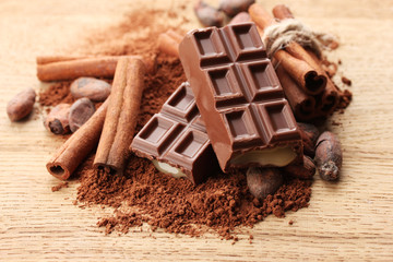 Composition of chocolate sweets, cocoa and  spices