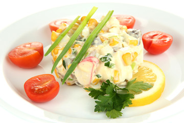 Small portion of food on big plate close up