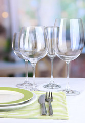 Table setting with glasses for different drinks