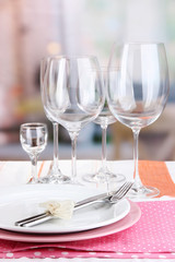 Table setting with glasses for different drinks