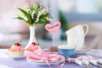 Tableware for tea drinking on bright background