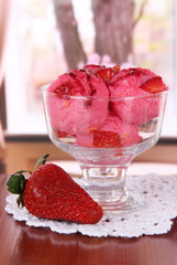Delicious ice cream on table in room