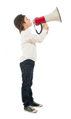 Portrait Of A Boy Shouting In Megaphone