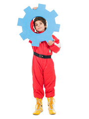 Portrait Of A Boy Holding Cog Wheel