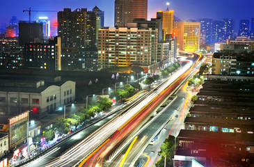 the light trails in shanghai china