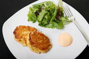 Crab Cakes with Salad and Sauce