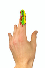 Hand with painted finger pointing up