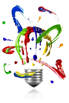 Paint orbit around painted light bulb