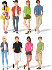 Group of fashion cartoon young people. Teenagers.