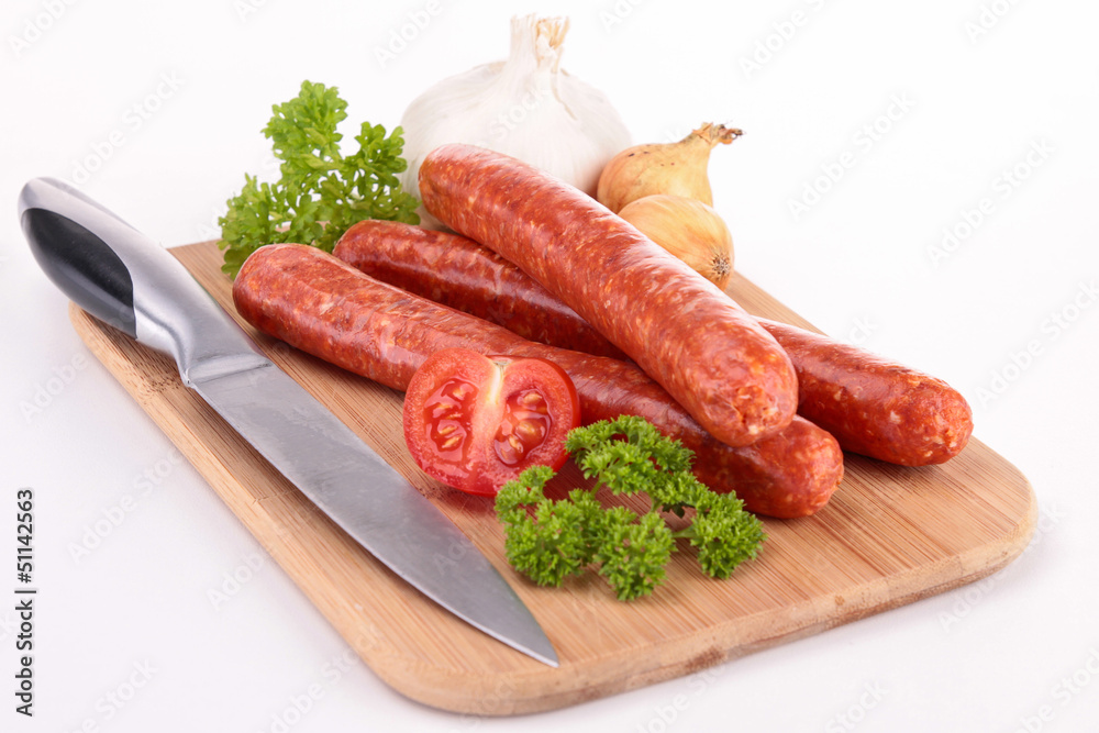 Wall mural raw sausages