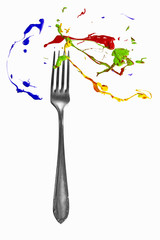 Paint splash orbiting around the fork