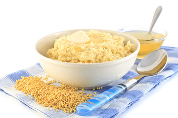 millet porridge in bowl on napkin
