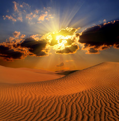 dramatic suset landscape in desert