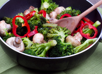 Mixed fried vegetables in a pan