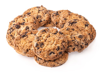 Chocolate pastry biscuits isolated on white background