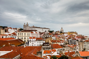 Naklejka na ściany i meble Aerial View on Alfama Quarter of Lisbon, Portugal