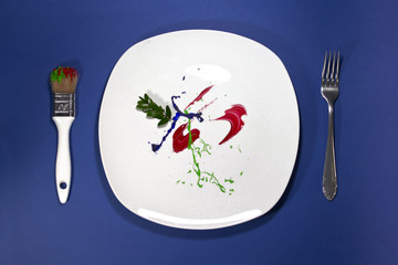 Plate with fork and paintbrush