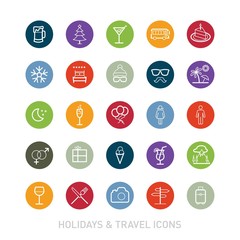 Outlined Holidays and Travels Icon Set Collection