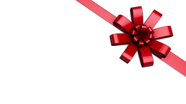 Red ribbon and bow being tied at an angle
