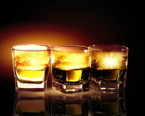 Three glasses of whiskey