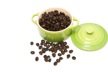 coffee bean in green pot