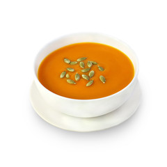 Pumpkin cream soup with pumpkin seeds