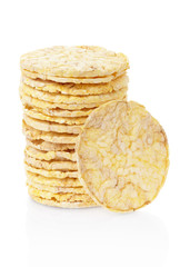 Corn crackers stack isolated on white, clipping path included