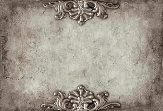 Vintage royal silver horizontal background with floral ornaments