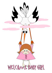 Baby Girl and stork - welcome baby girl