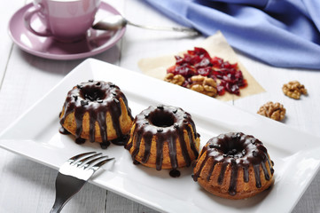 Cake with melted chocolate icing