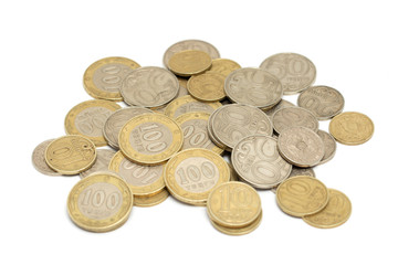 Kazakhstan Tenge coins on a white background