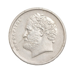 10 old Greek Drachmas coin isolated on white background