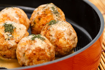 Takoyaki : Meat balls as Japanese style.
