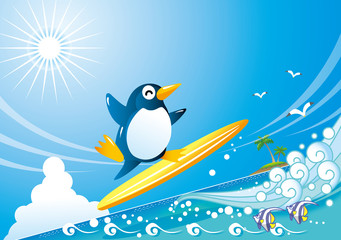 ペンギンのサーフィン（横）