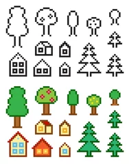 Papier Peint photo Pixels Maisons et arbres