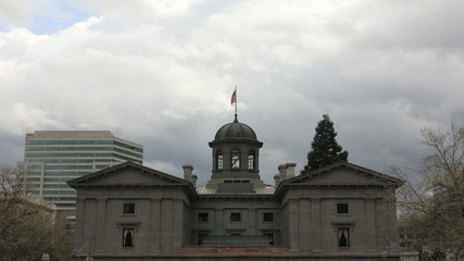 Pioneer Courthouse in Portland on a Cloudy Stormy Day Timelapse